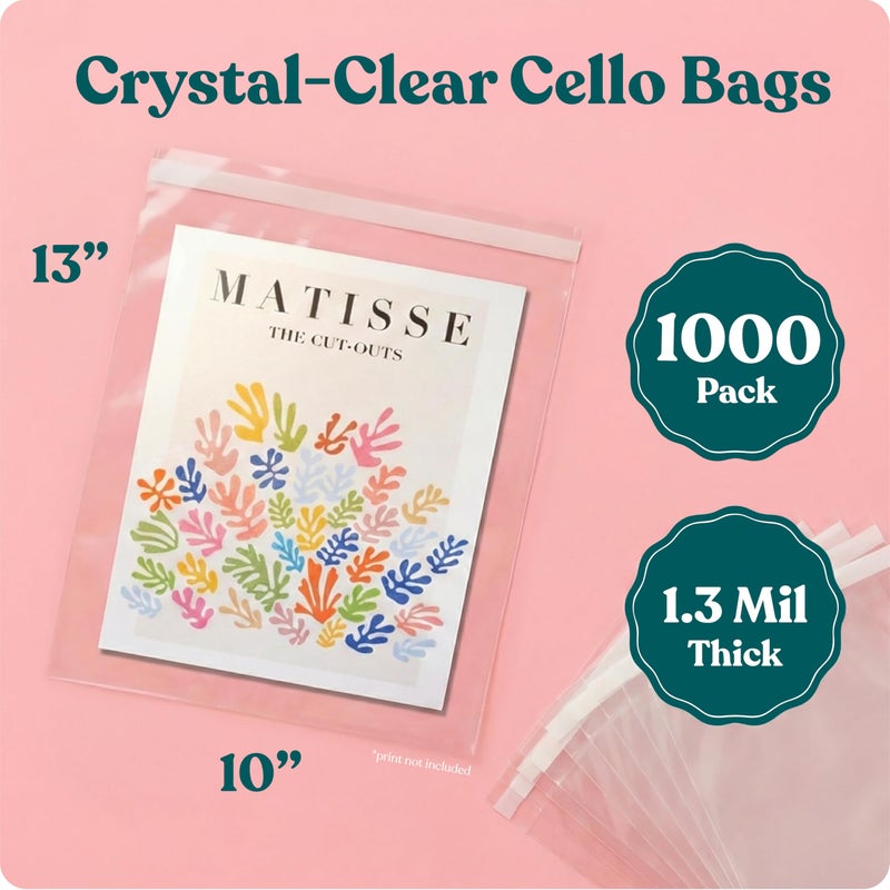 Pack It Chic - 10â€ X 13â€ Self Sealing Cellophane Bags (200 Pack) - Resealable Adhesive Clear Bags for Gifts, 10X13 Photos, Prints, Envelopes, Documents - Image 2